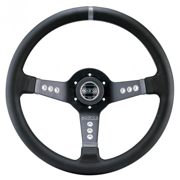 Sparco L777 Steering Wheel (63 mm Dish), Black Leather, Black Spokes