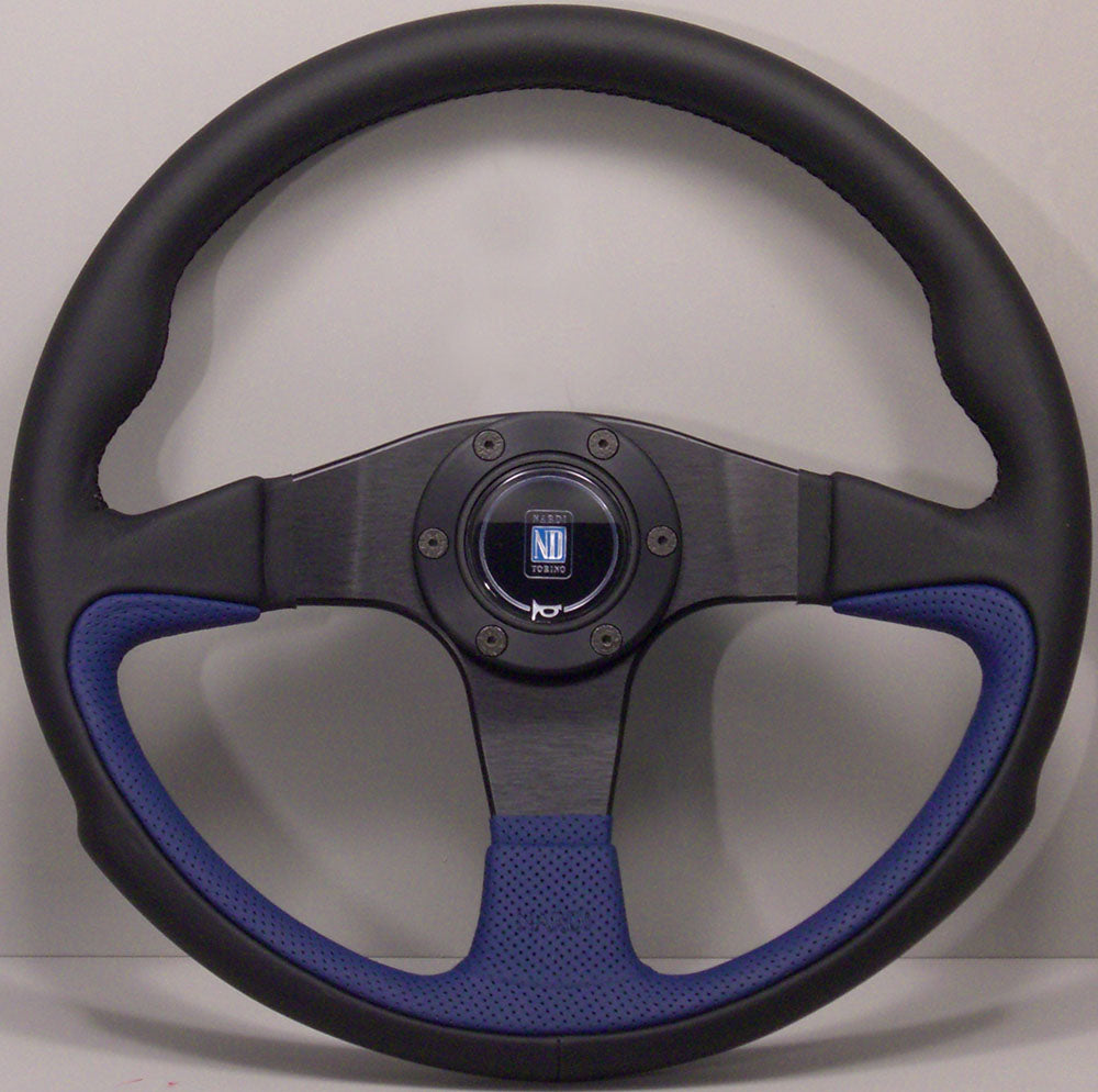Nardi Challenge Steering Wheel, Blue Leather, Black Spokes, Black Stitching, 45 mm Dish, Ã35 cm