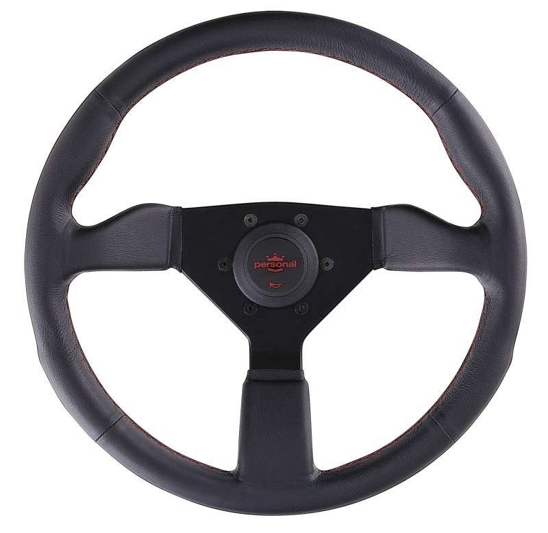 Personal Neo Grinta Steering Wheel - 330 mm - Black Leather, Black Spokes, Red Stitching