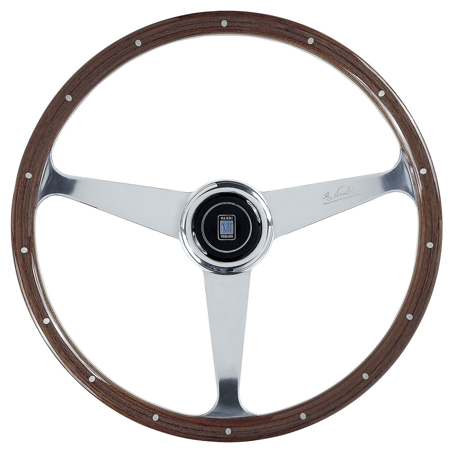 Nardi "Anni 50" Steering Wheel, Wood, Chrome Spokes, 45 mm Dish, Ã38 cm