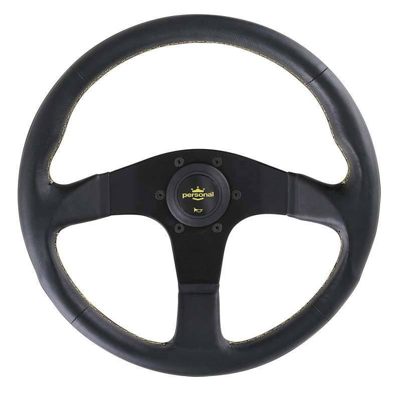 Personal Neo Actis Steering Wheel - 350 mm - Black Leather, Black Spokes, Yellow Stitching