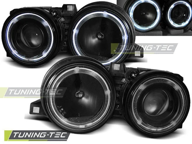 Coppia di Fari Anteriori per BMW E30 1982-1994 Angel Eyes Neri