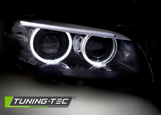 COPPIA FANALI FARI XENON ANGEL EYES LED DRL BMW F10 F11 2010 2013
