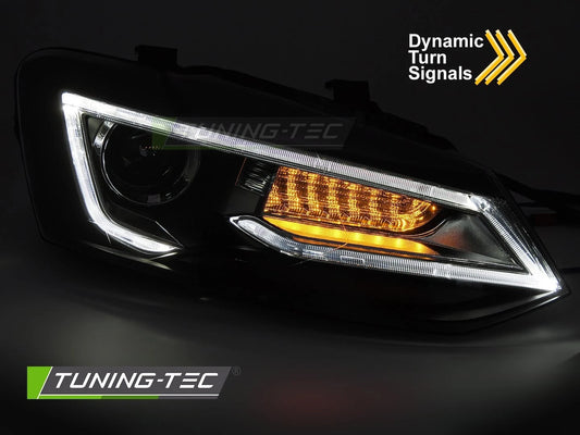 FARI FANALI ANTERIORI LED NERI VW POLO V 2009 - 2014