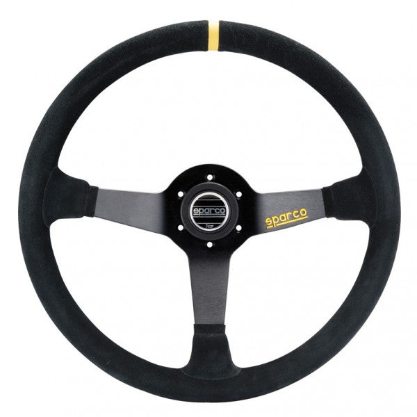Sparco R368 Steering Wheel (65 mm Dish), Black Suede, Black Spokes