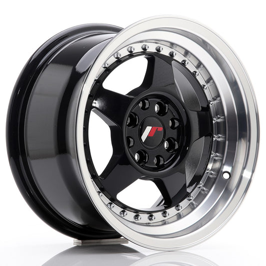 Japan Racing JR-6 15x8" 4x100/108 ET25, Gloss Black, Polished Lip