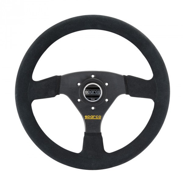 Sparco R323 Steering Wheel (39 mm Dish), Black Suede, Black Spokes