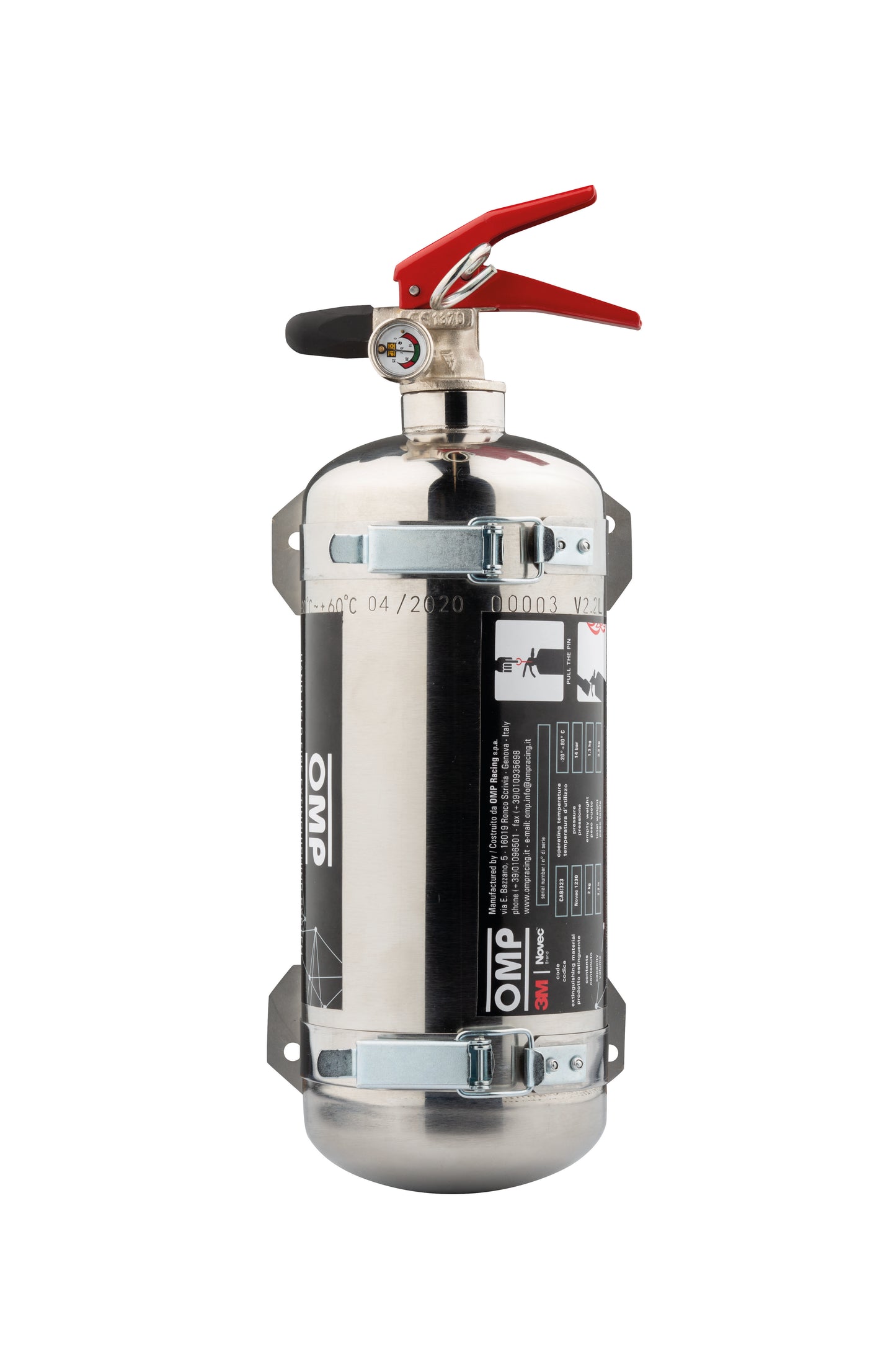 OMP Hand Held Extinguishern with Bracket 2 kg Inox Bottle