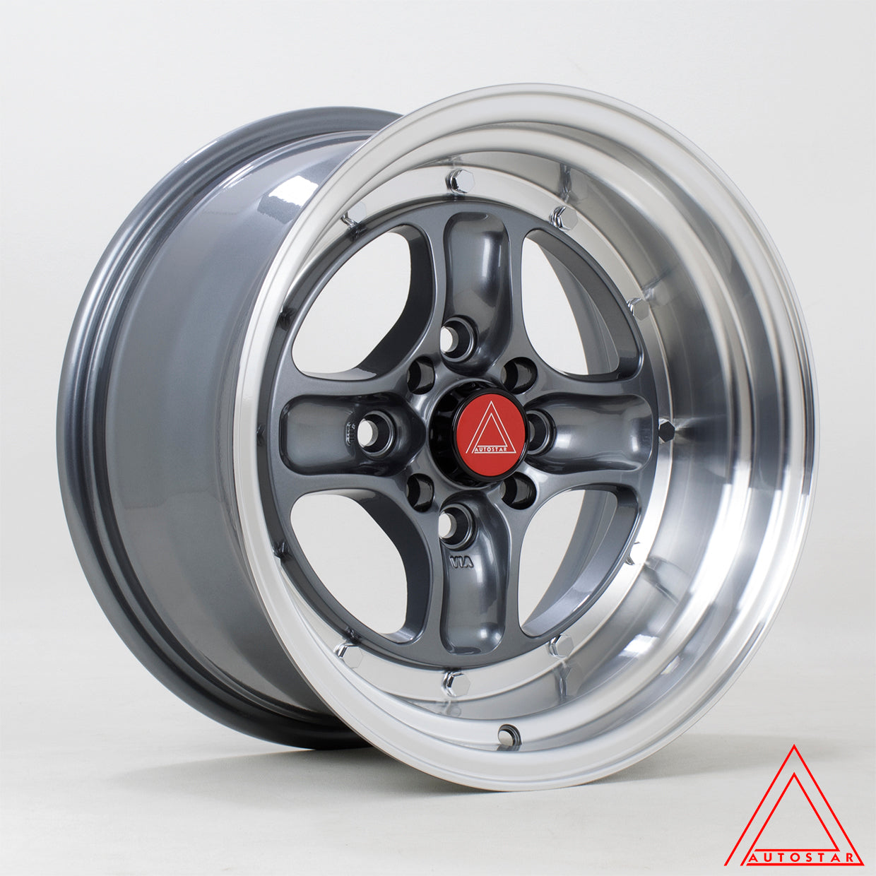 Autostar Classic 15x8" 4x100/114.3 ET0, Gunmetal, Polished Lip
