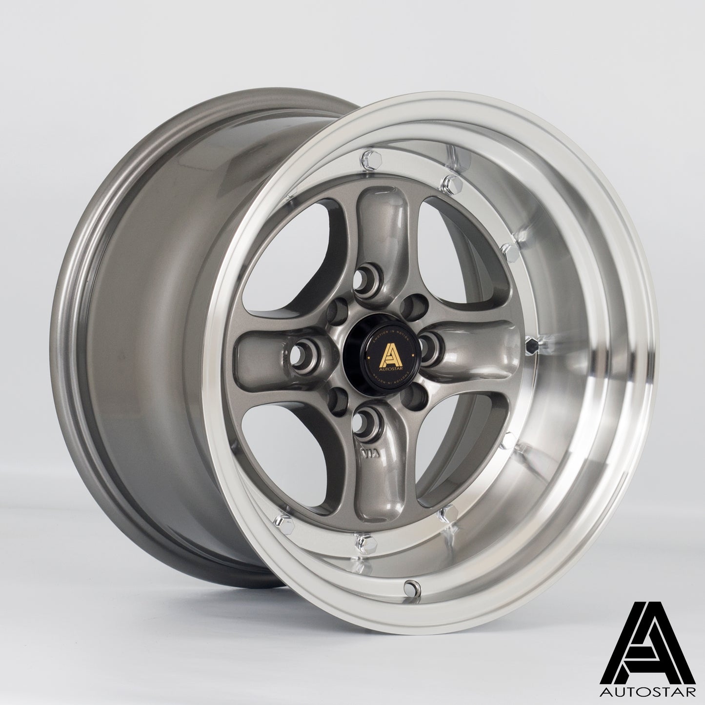 Autostar Classic 15x9" 4x100/114.3 ET0, Gunmetal, Polished Lip