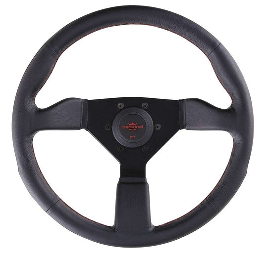 Personal Neo Grinta Steering Wheel - 330 mm -  Black Leather, Black Spokes, Red Stitching