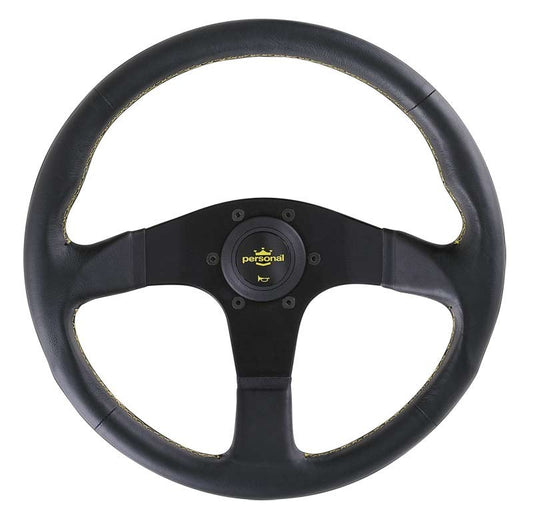 Personal Neo Actis Steering Wheel - 330 mm -  Black Leather, Black Spokes, Yellow Stitching