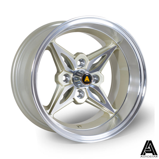Autostar Kanji 14x8" 4x100 ET-5, Gold, Polished Lip