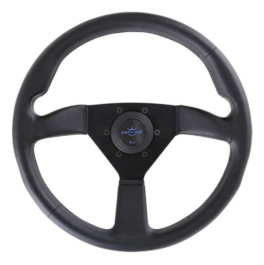 Personal Neo Eagle Steering Wheel - 350 mm -  Black Leather, Black Spokes, Blue Stitching