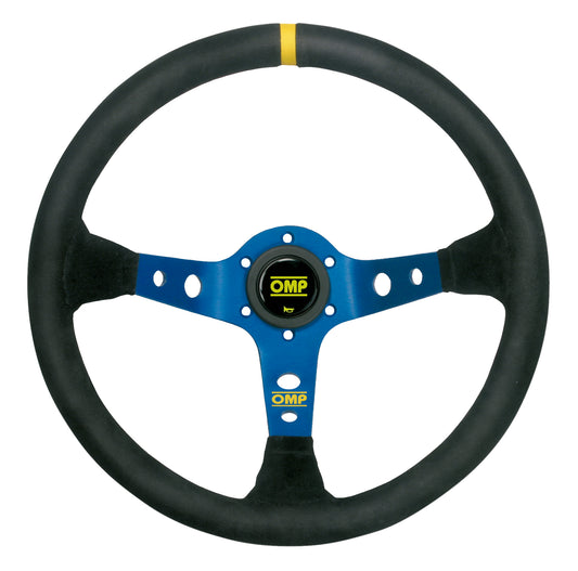 OMP Corsica Steering Wheel (95mm Dish), Black Suede, Blue Spokes