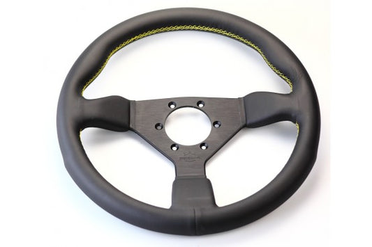 Personal Grinta Steering Wheel - 350 mm -  Black Leather, Black Spokes, Yellow Stitching