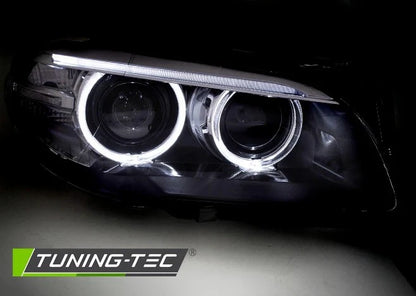 COPPIA FANALI FARI XENON ANGEL EYES LED DRL BMW F10 F11 2010 2013