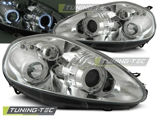 Coppia di Fari Anteriori per Fiat GRANDE PUNTO 2005-2008 Angel Eyes Cromati IT L