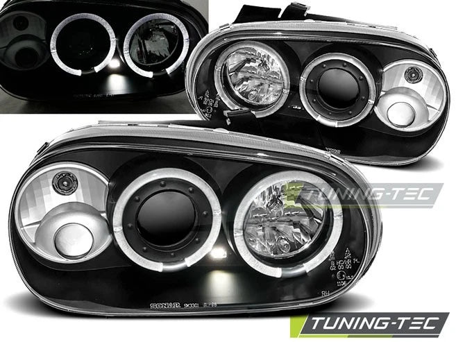 Coppia di Fari Lenticolari Anteriori per VW GOLF 4 1997-2003 Angel Eyes CCFL Ner