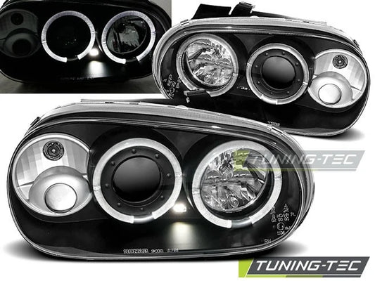 Coppia di Fari Lenticolari Anteriori per VW GOLF 4 1997-2003 Angel Eyes CCFL Ner