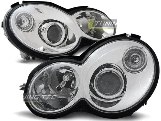 COPPIA FARI FANALI ANTERIORI MERCEDES CL203 CLASSE C 2000-2004 CROMATI