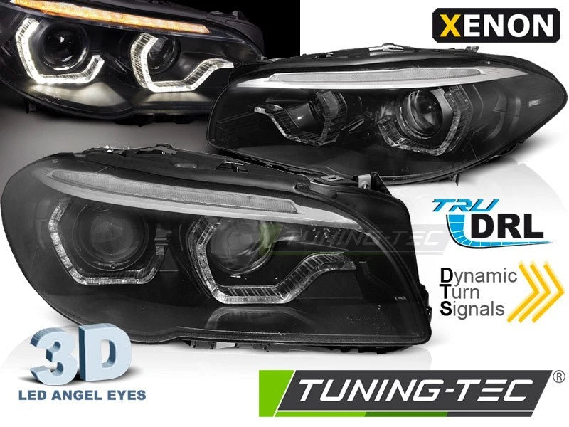 COPPIA FANALI FARI XENON 3D ANGEL EYES LED DRL BMW F10 F11 2010 2013 CON AFS