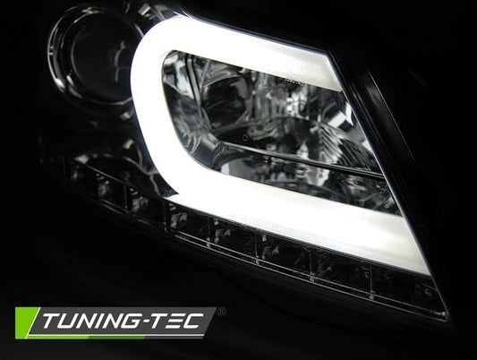 COPPIA FARI FANALI LENTICOLARI ANTERIORI MERCEDES W204 2011-2014 LED LIGHT TUBE