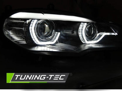 COPPIA FANALI FARI ANTERIORI XENON LED NERO ANGEL EYES BMW X5 E70 07-10 CON AFS