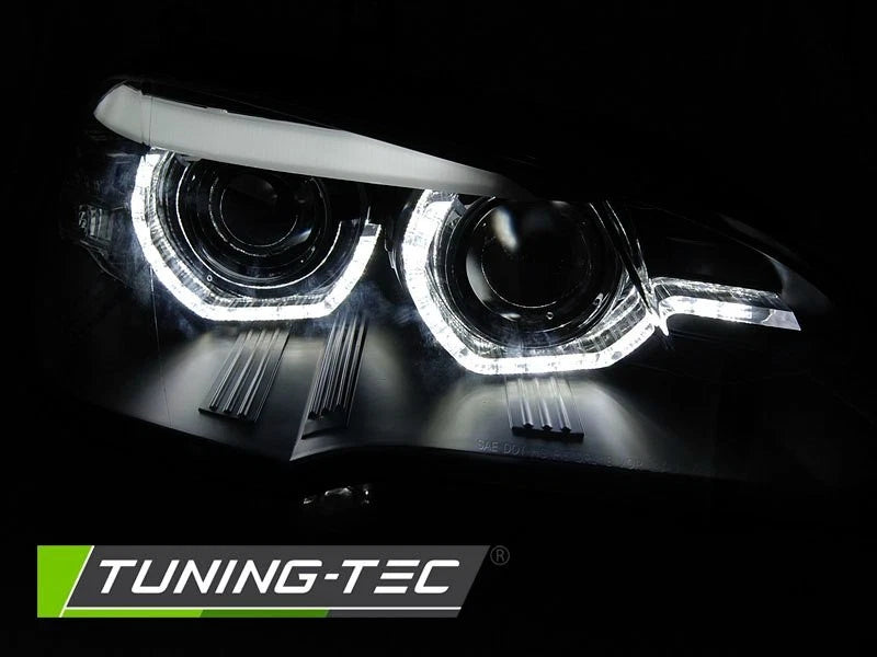 COPPIA FANALI FARI ANTERIORI FULL LED NERO ANGEL EYES BMW X5 E70 07-10 CON AFS