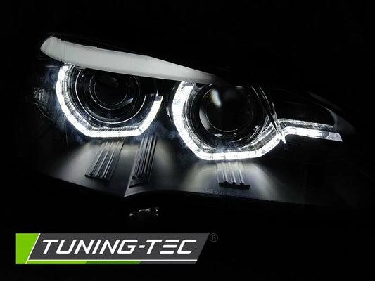 COPPIA FANALI FARI ANTERIORI FULL LED NERO ANGEL EYES BMW X5 E70 07-10 CON AFS