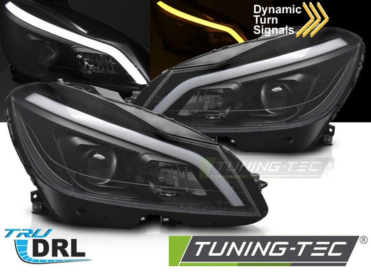 COPPIA FANALI FARI ANTERIORI TUBE LIGHT LED NERO  DRL MERCEDES W204 2011 - 2014