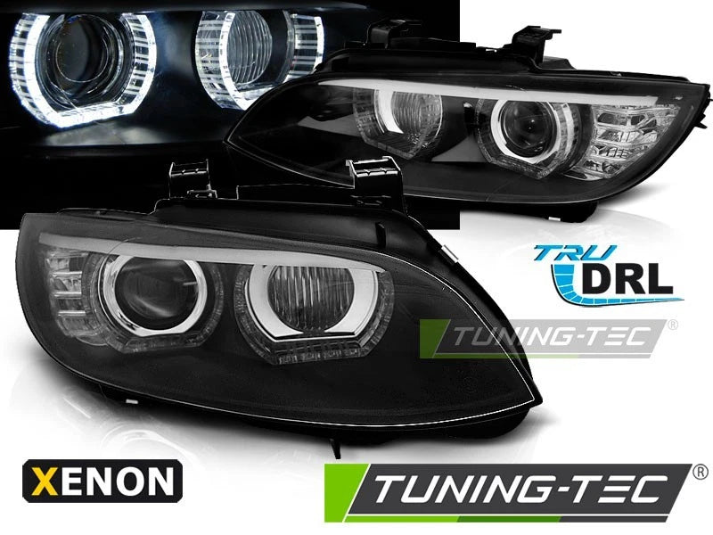 COPPIA FARI FANALI ANTERIORI XENON ANGEL EYES LED NERO PER BMW E92 05-10  NO AFS