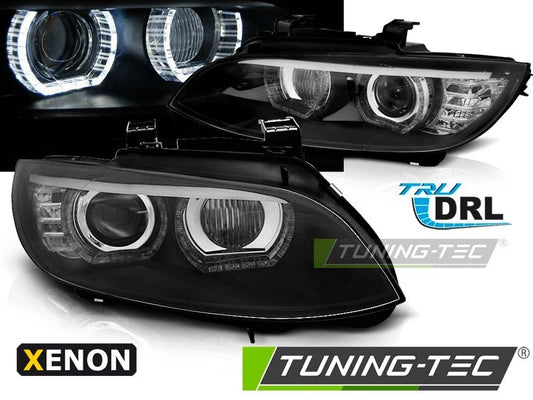 COPPIA FARI FANALI ANTERIORI XENON ANGEL EYES LED NERO PER BMW E92 05-10  NO AFS