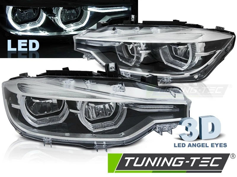 COPPIA fari full led Angel Eyes neri per BMW Serie 3 F30 F31 LCI 2015-2018