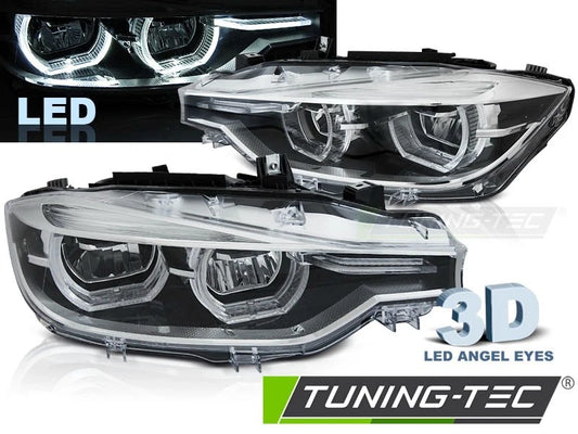 COPPIA fari full led Angel Eyes neri per BMW Serie 3 F30 F31 LCI 2015-2018