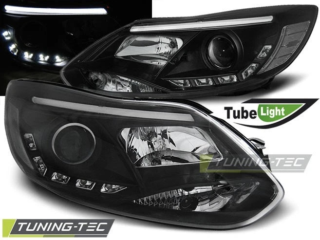 FARI FANALI LED ANTERIORI FORD FOCUS MK3 11- 10.14 TUBE LIGHTS BLACK