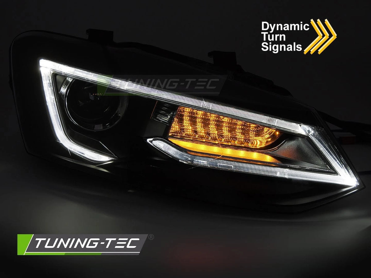 FARI FANALI ANTERIORI LED NERI VW POLO V 2009 - 2014