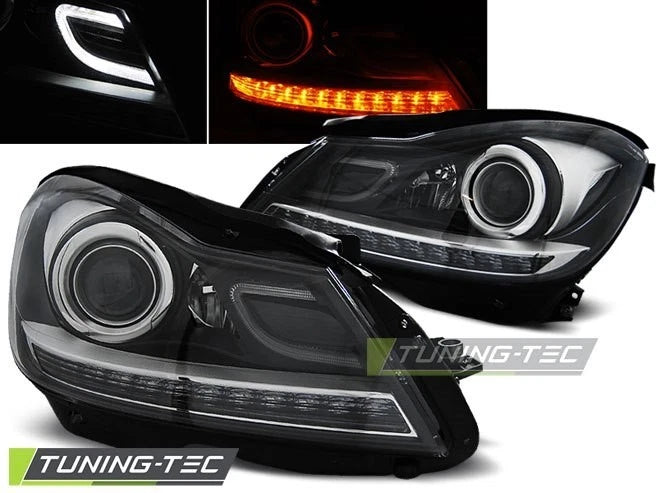 COPPIA FANALI FARI ANTERIORI LED NERO MERCEDES W204 2011 - 2014
