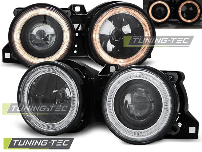 Coppia di Fari Anteriori per BMW E30 1982-1994 Angel Eyes Neri