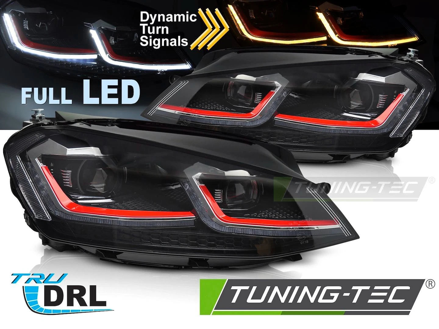 Fari anteriori full LED rossi con sequenza DRL compatibili con VW Golf VII 13-17
