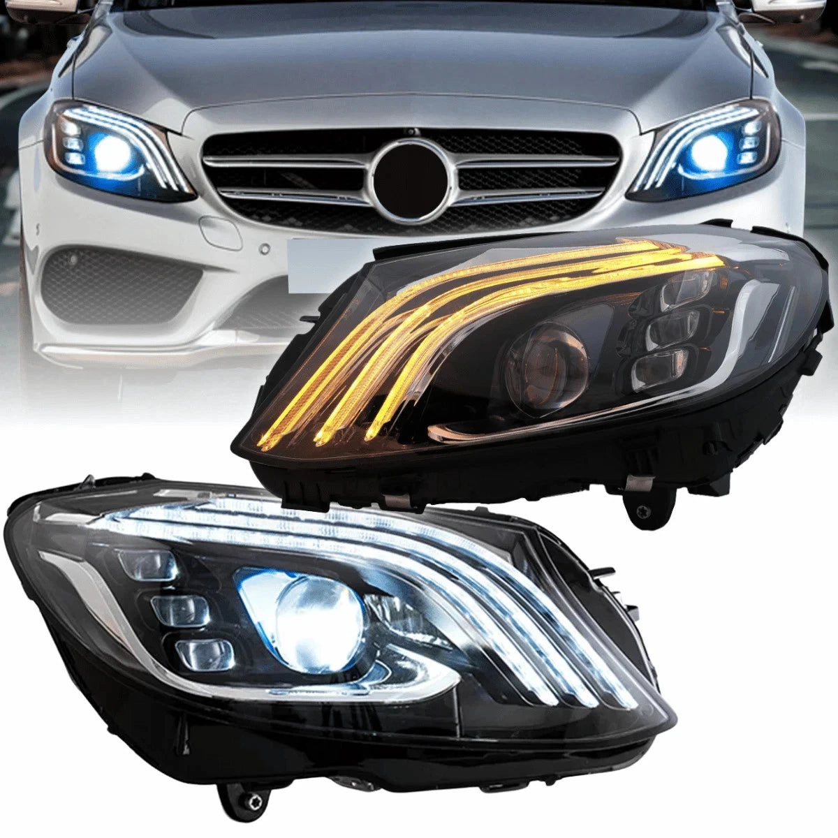 COPPIA FARI FANALI FULL LED NERI MERCEDES W205 2014 - 2021