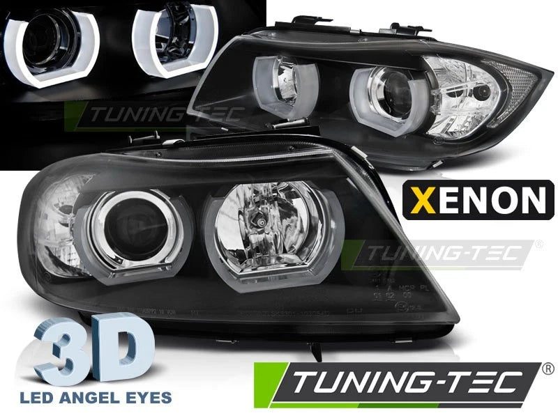 Coppia di Fari Anteriori 3D per BMW Serie 3 E90 E91 2005-2008 Angel Eyes XENON