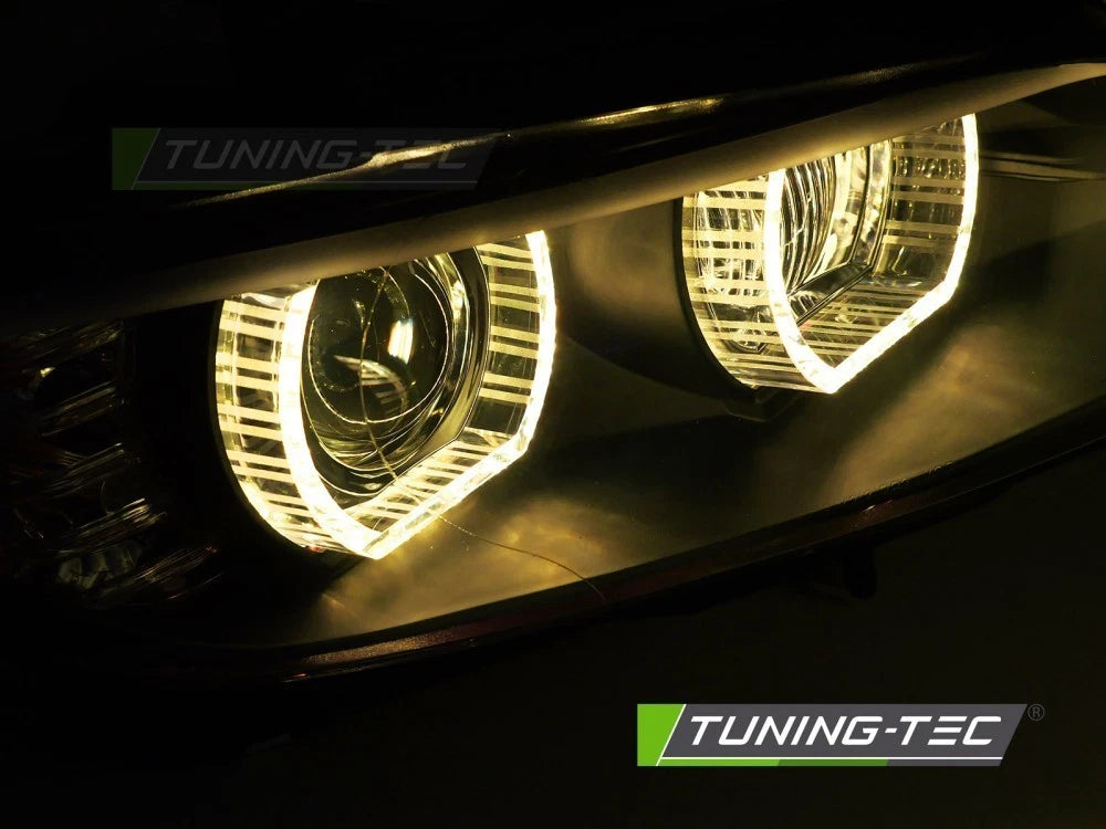 COPPIA FARI FANALI ANTERIORI XENON LED ANGEL EYES CROMO BMW E92 05-10 NO AFS