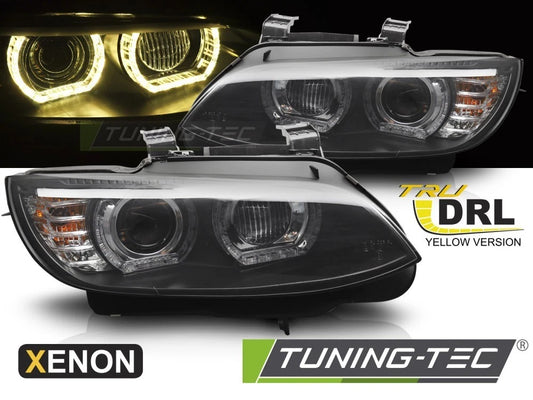 COPPIA FARI FANALI ANTERIORI XENON LED ANGEL EYES NERO PER BMW E92 05-10  NO AFS
