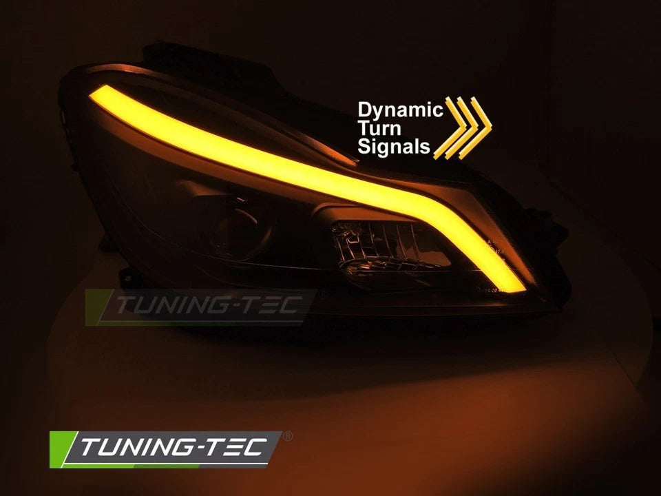 COPPIA FANALI FARI ANTERIORI TUBE LIGHT LED NERO  DRL MERCEDES W204 2011 - 2014